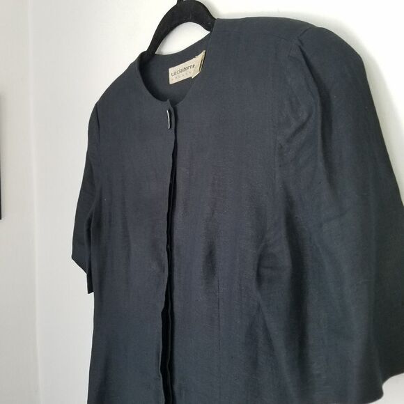 Vintage Liz Claiborne 80s 100% Linen Short Sleeve Drop Waist Hidden Button Dress - Picture 3 of 8